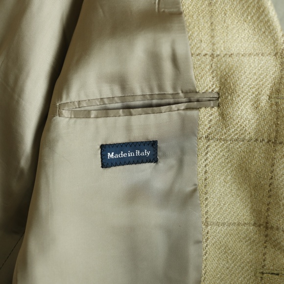 Boys Blazer Polo Ralph Lauren Linen Silk Blend Windowpane Beige Size 16 Like New - Picture 9 of 11